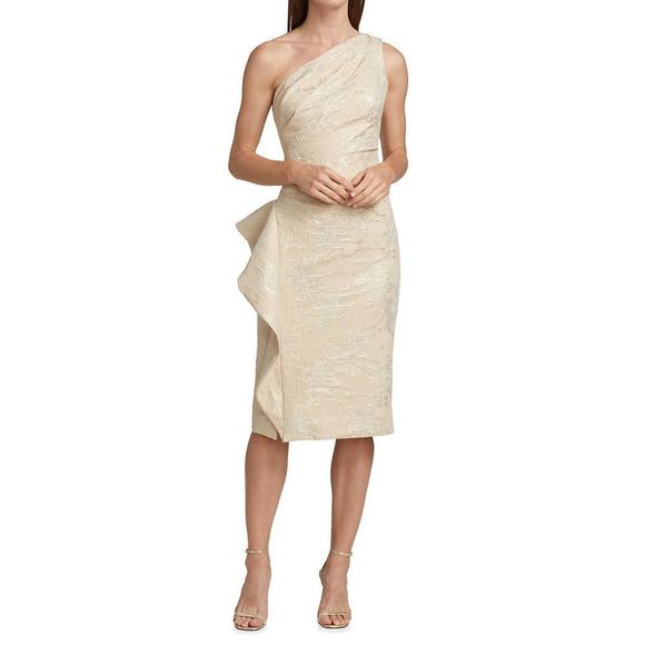 Teri Jon by Rickie Freeman
One-Shoulder Jacquard Rouched Side-Peplum Dress - Picture 1 of 9